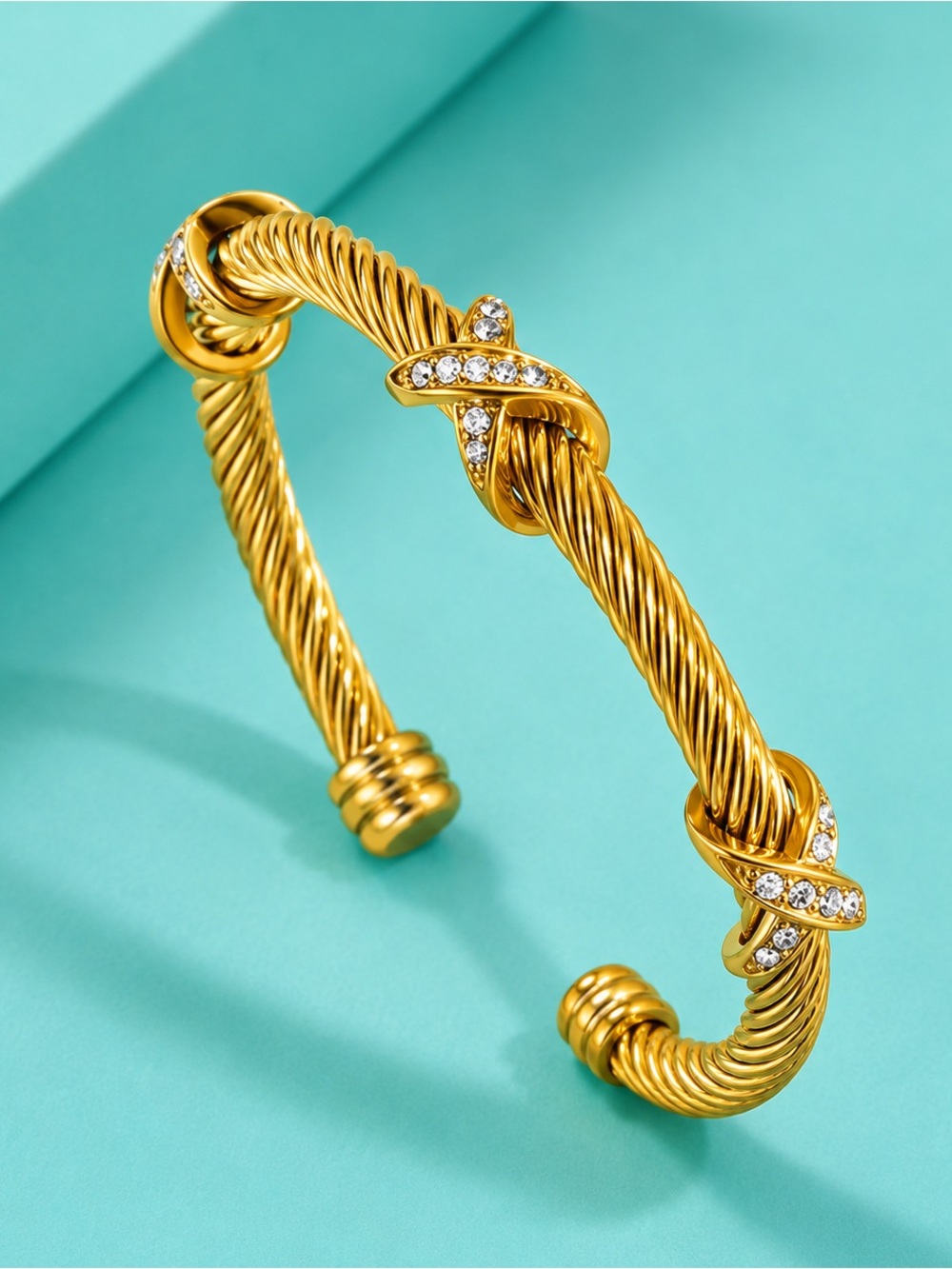 Classic Gold Twisted Cable Crystal Accent Cuff Bracelet